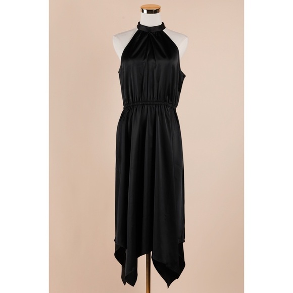 Sz M Adyson Parker Halter Midi Dress In Black NWT - Picture 1 of 4